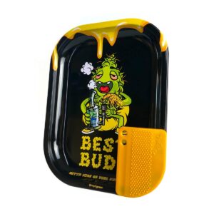 Best Buds Dab-All-Day Small Metal Rolling Tray with Magnetic Grinder Card (14x18 cm)